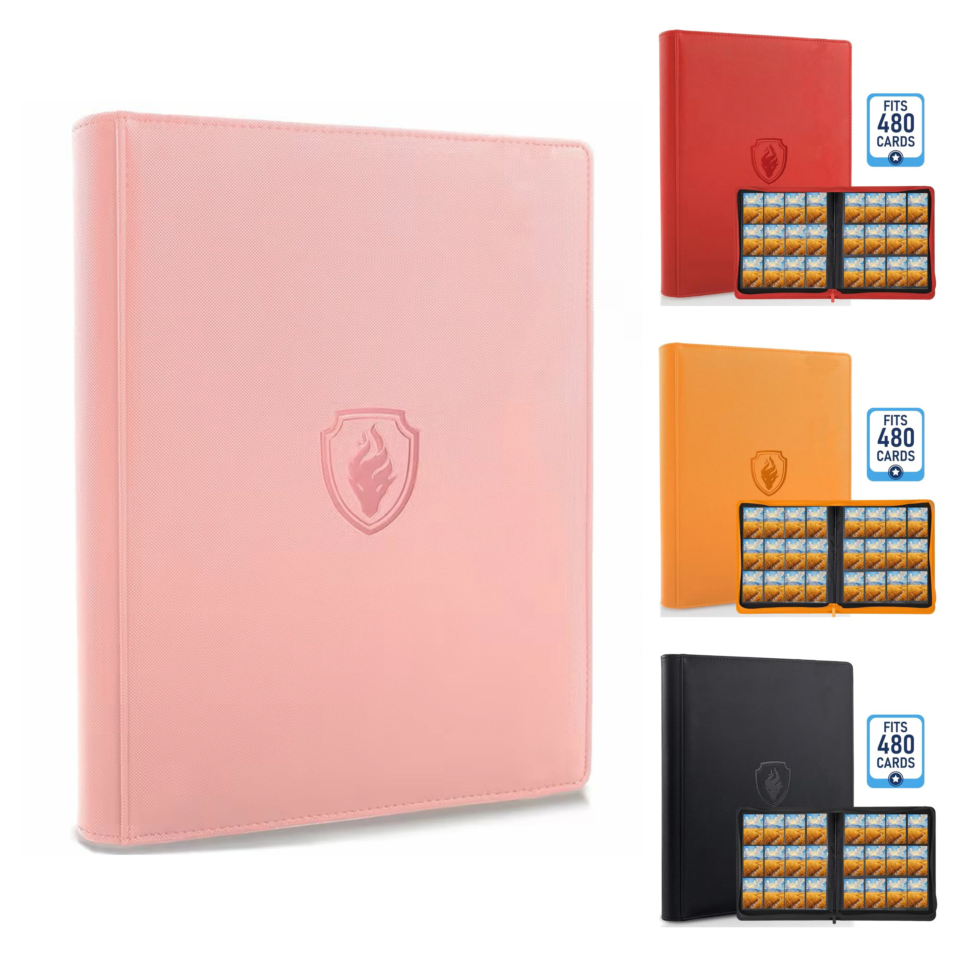 Zipper Closure 12 Grids Double Sided Pocket Card Binder 480 Cards Capacity Portable Game Trading Card Album