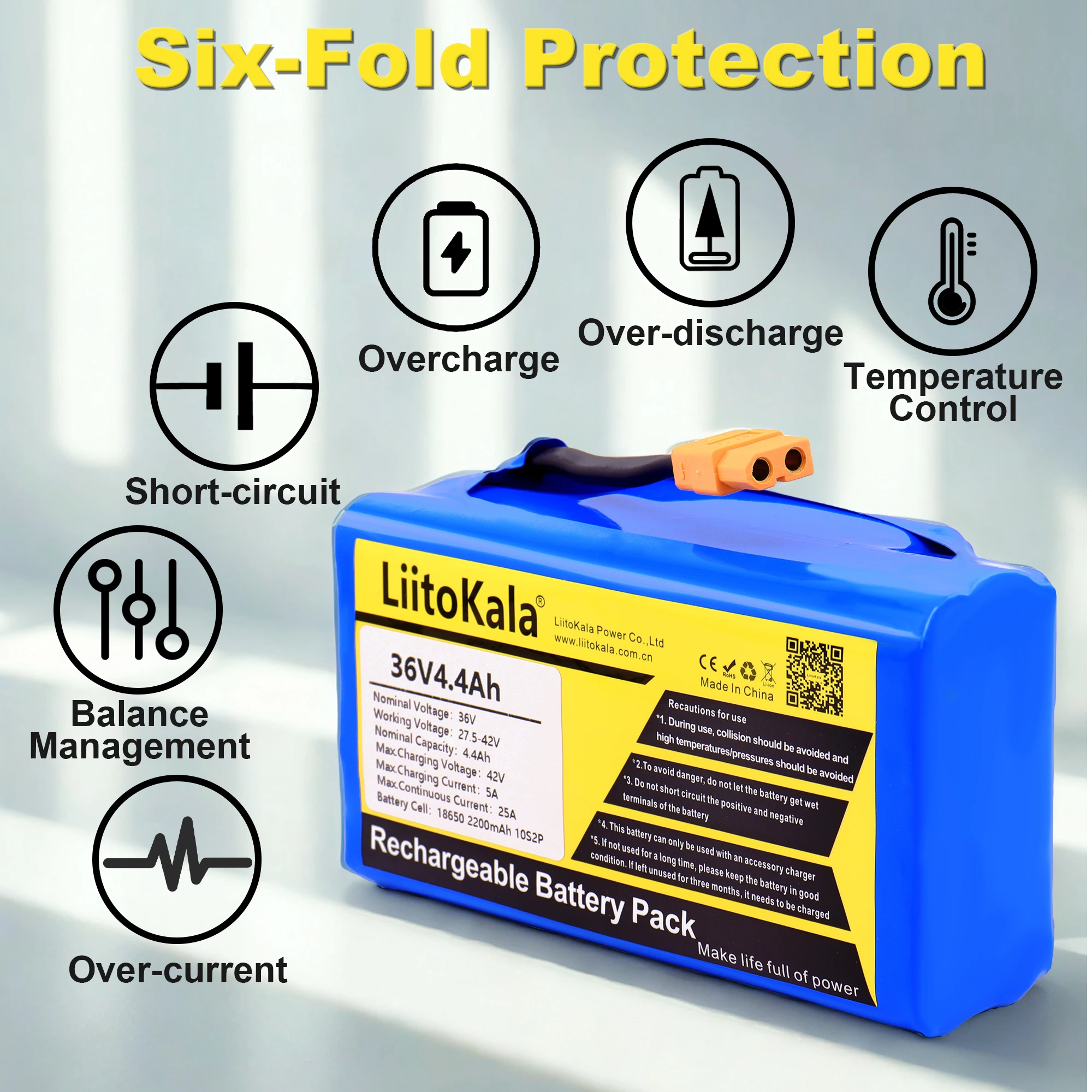 LiItoKala 36V 4.4Ah high drain 2 wheel electric scooter self balancing lithium battery pack for Self-balancing Fits 6.5