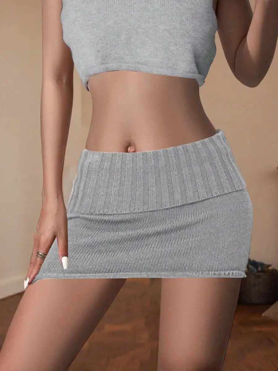 

Knit Mini Skirt For Women Summer Solid Color Low Waist Bodycon Short Skirt