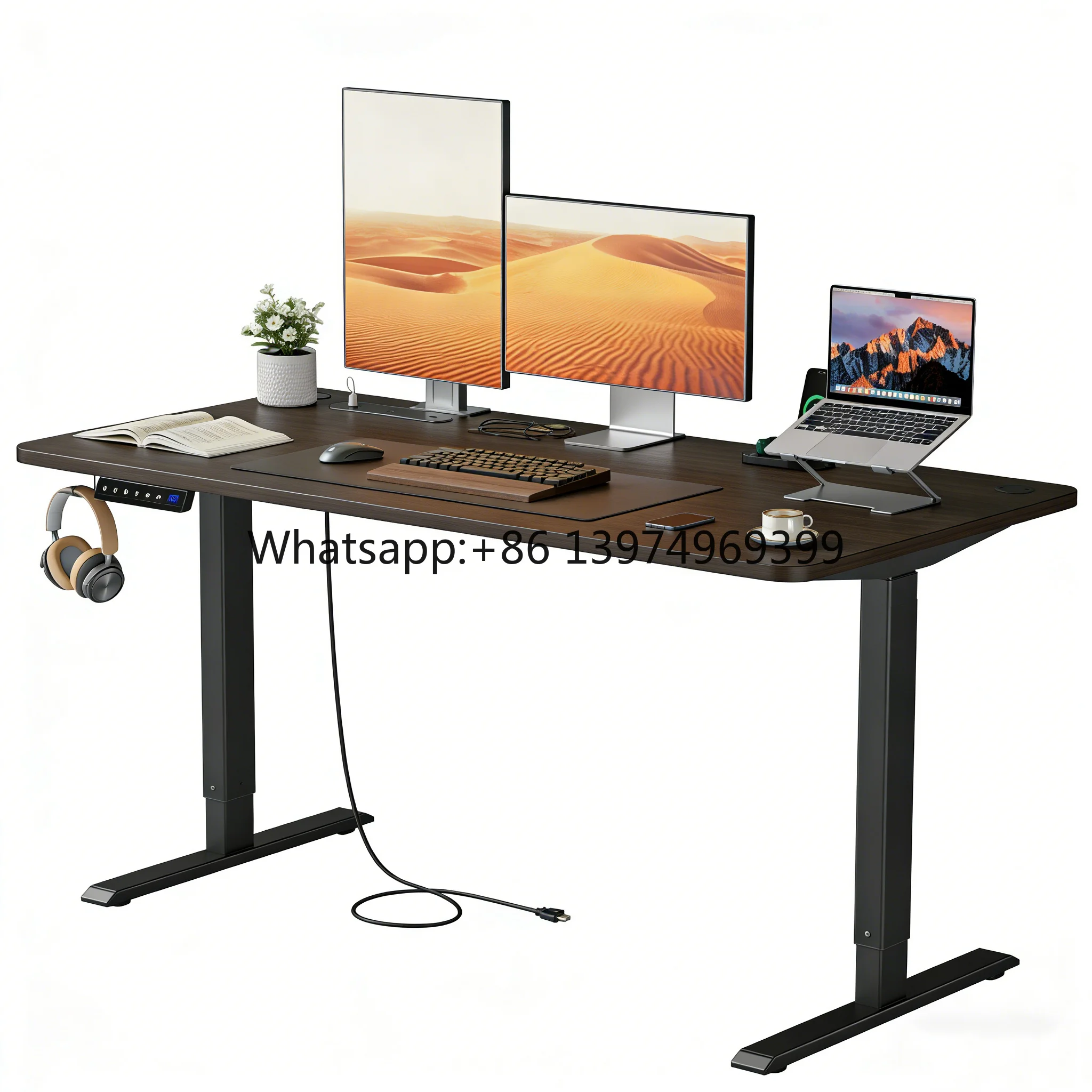 Electric Standing Desk Computer Table DIY Desktop 3 Memory Buttons Sit Stand Desk Frame  Easy Assembly (Black)