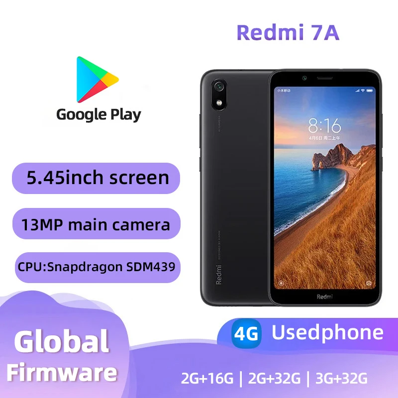 Redmi 7A 4G Android 5.45 inch RAM 2GB ROM 16GB Qualcomm Snapdragon SDM439 Used phone