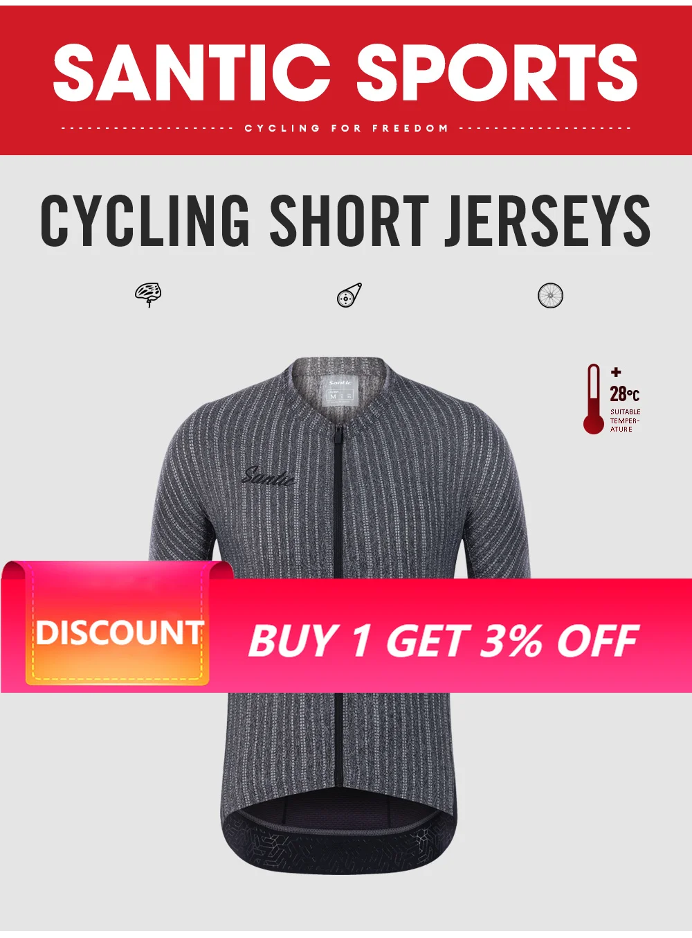 Santic Men Short Sleeve Cycling Jersey Breathable Cool Feel Anti-Bacterial Bike Top Professional Road Cycling Shirt TM24C02240G