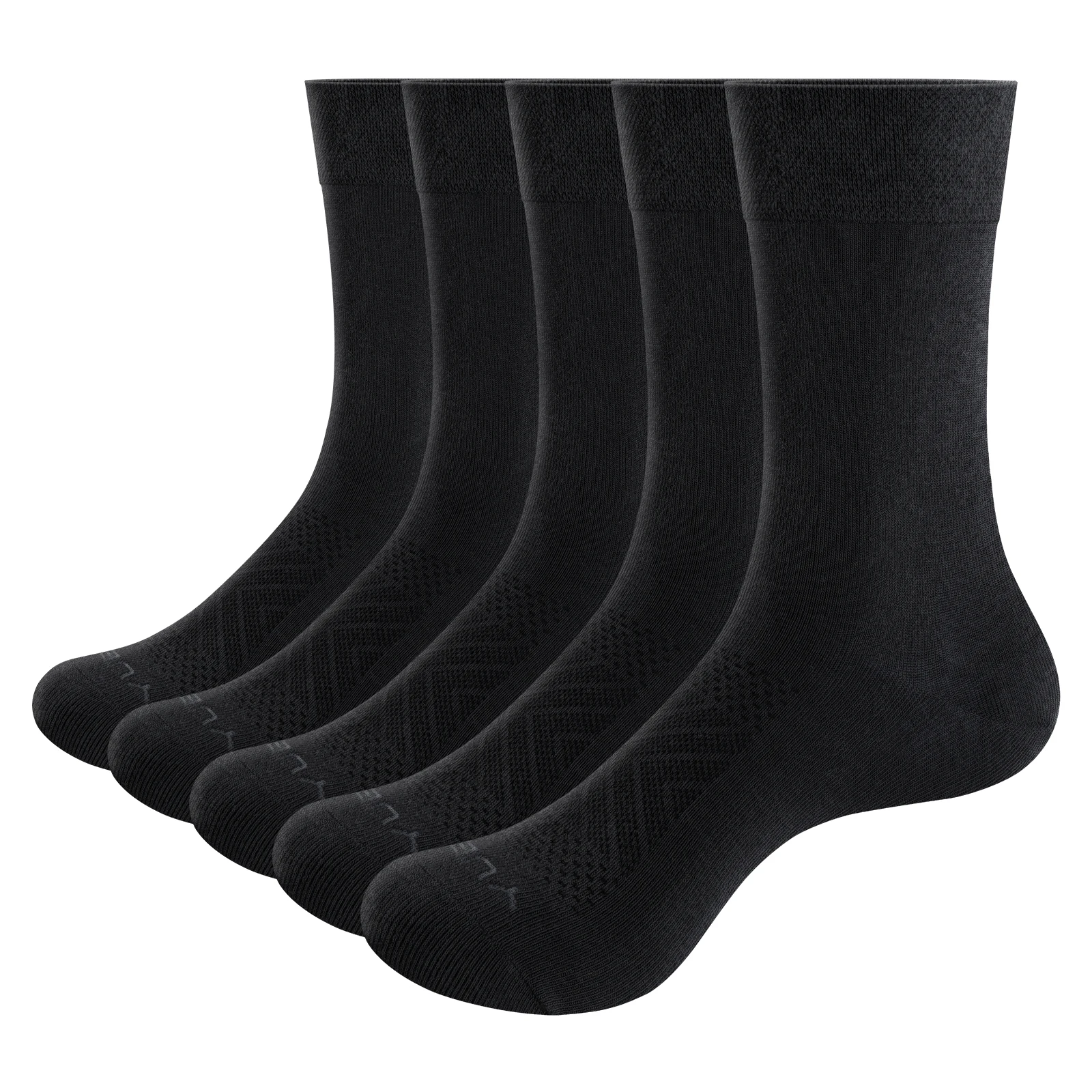 YUEDGE 5 Pairs Mens Solid Mid-Calf Business Socks, Breathable Odor Control All Season Casual Dress Socks for Men