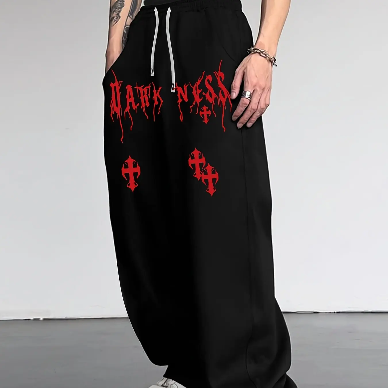 

2026 Retro Trendy Brand Dark Cross Printed Wide Leg Street Loose Casual Summer Men's and Women's New Pants