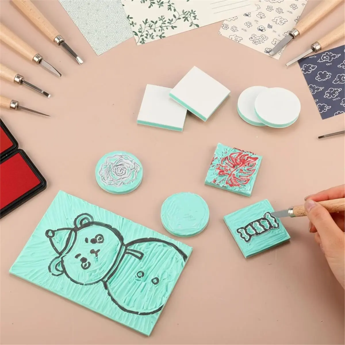 

Набор для резьбы по линолеуму Y69A, 18 шт., резиновые блоки для штампов 4x6 дюймов и 2x2 дюйма, круглые, квадратные, прямоугольные, для DIY