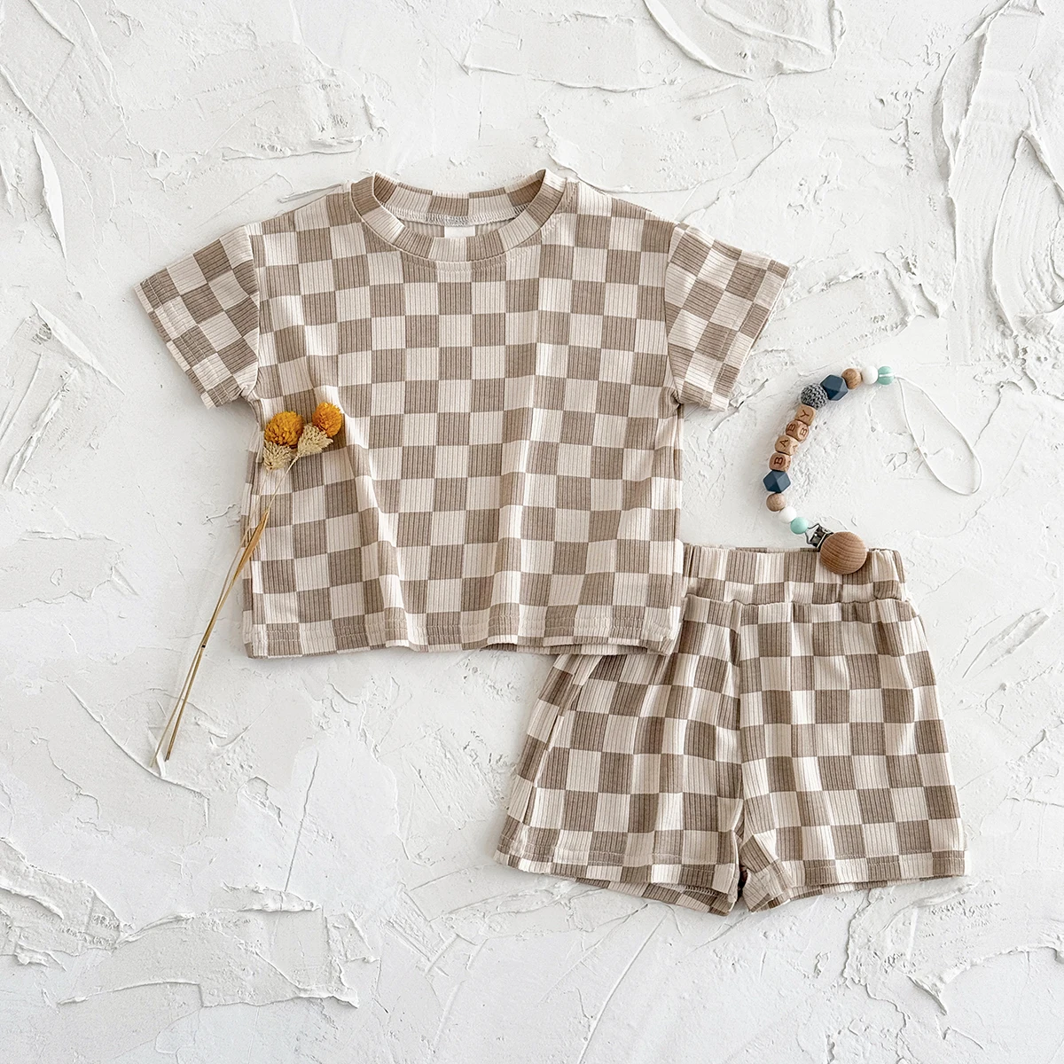 

2Pcs Boys Girls Summer Hot 0-3Y New Baby Clothes Sets Newborn Clothing Home Casual Checkerboard Baby Set T-shirt+shorts Set