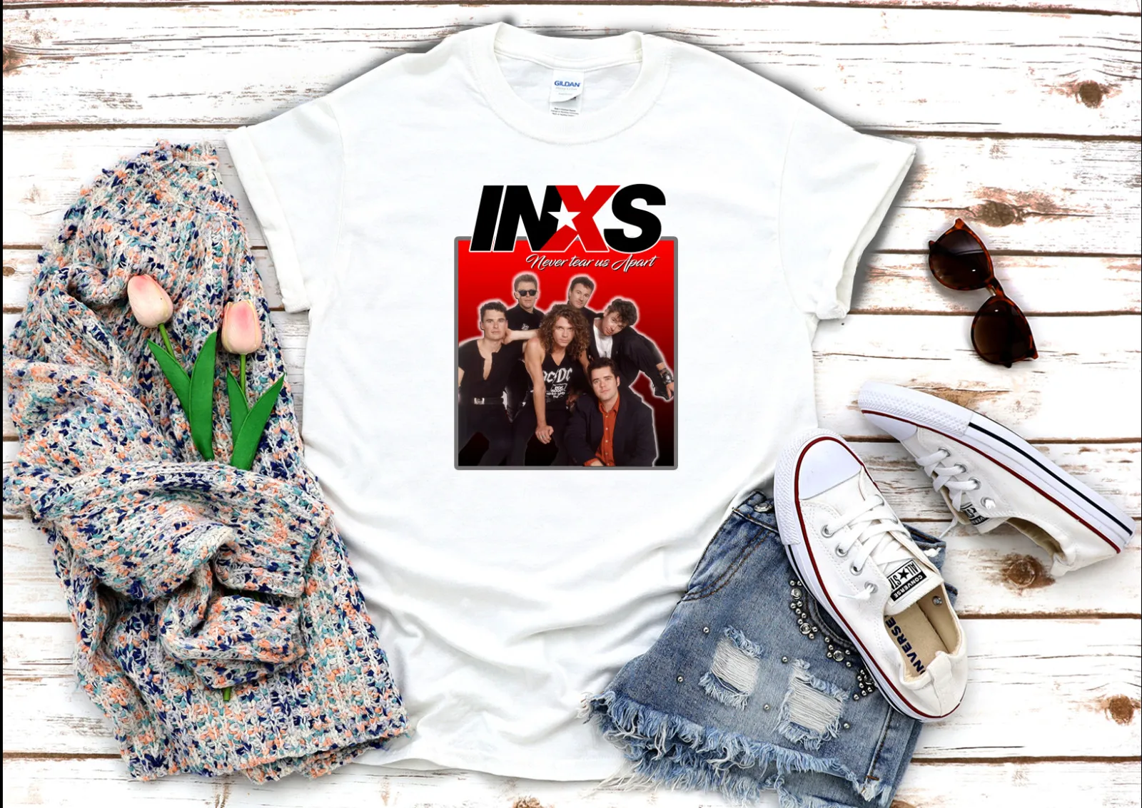 

Inxs Never Tear Us Apart, белая черная женская футболка с коротким рукавом 3/4 G902