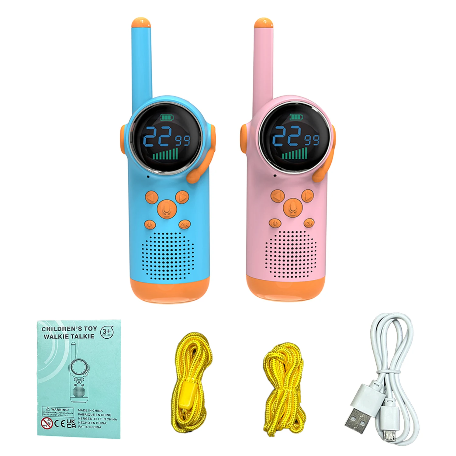 Children's two person toy, rechargeable walkie talkie for children, working time 48 hours, 3-mile range, 22 channels with flashl