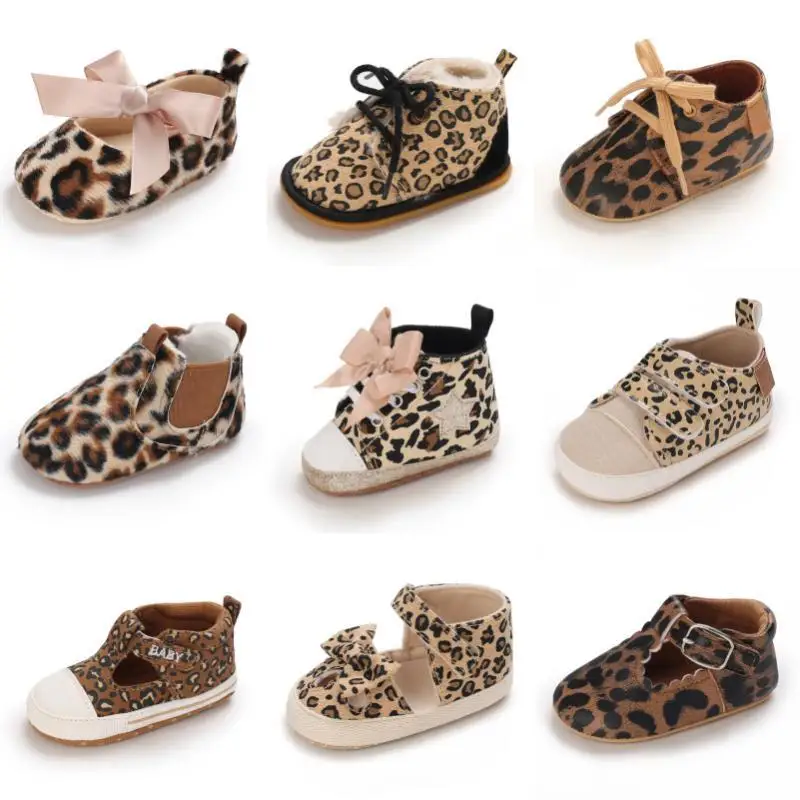 0-18M Newborn Baby Shoes Female Baby Cute Leopard Pattern Sports Shoes Sandals Soft Sole Wygodne buty do chodzenia