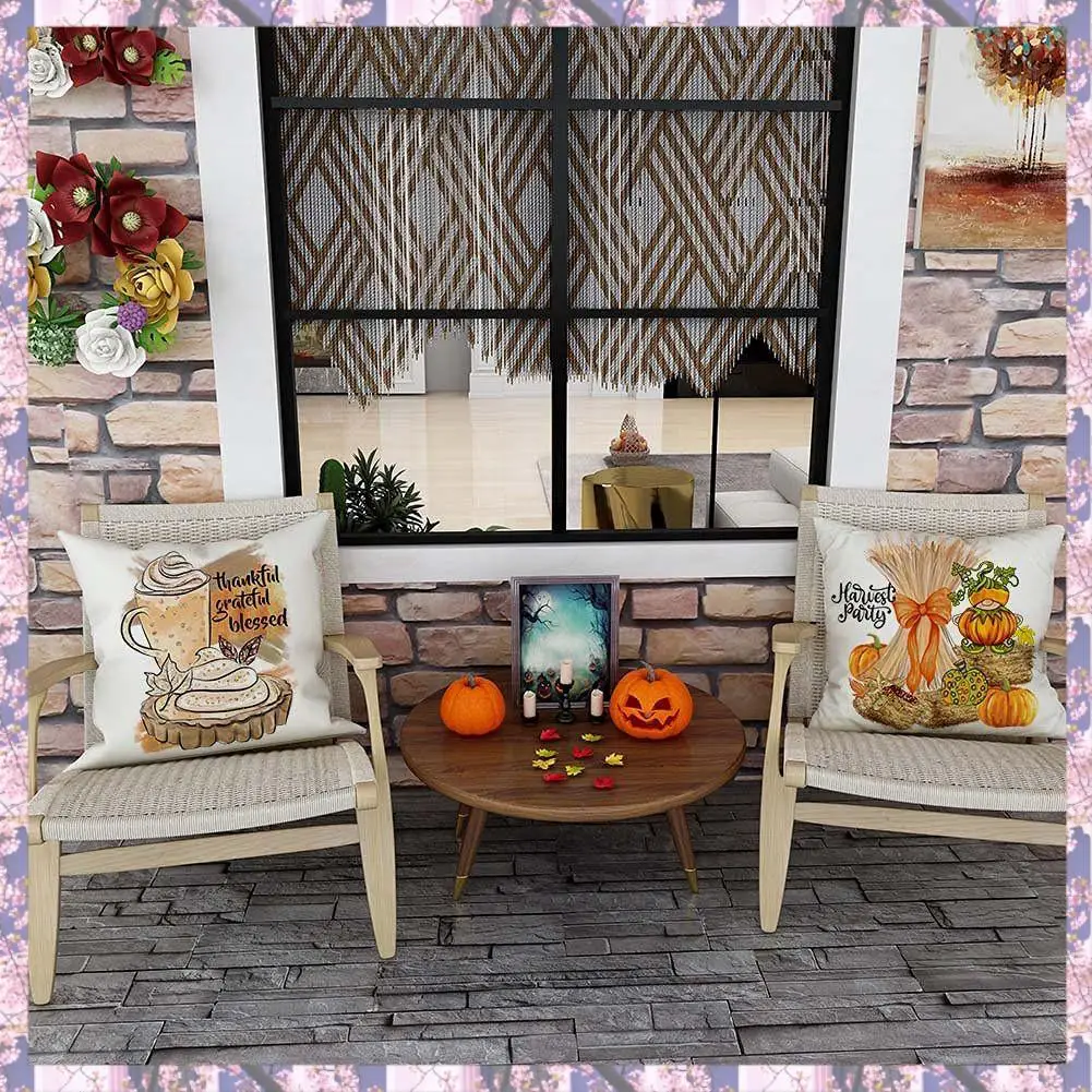 L73A 2025-Fall Farmhouse Pillow Covers 18X18 Set Of 4 Fall Thanksgiving Decor For Couch Sofa At Home Indoor & Outdoor