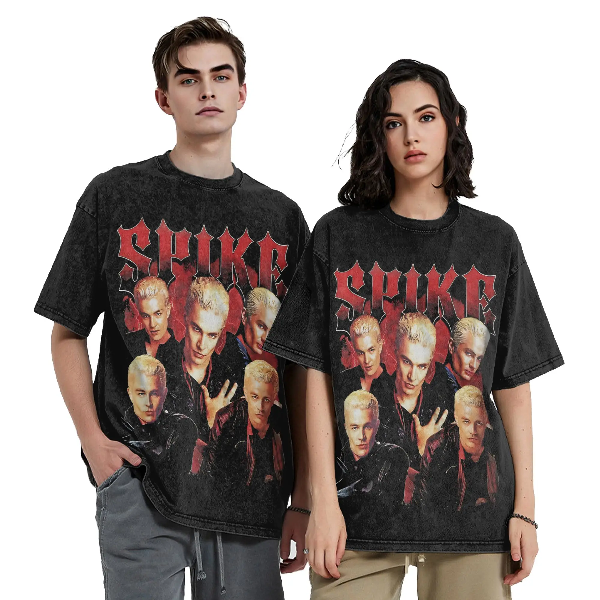 Washed T Shirt Vintage Buffy the Vampire Slayer Spike Vintage T-Shirt Oversize  Streetwear 100% Cotton Graphic Tee for Men Women
