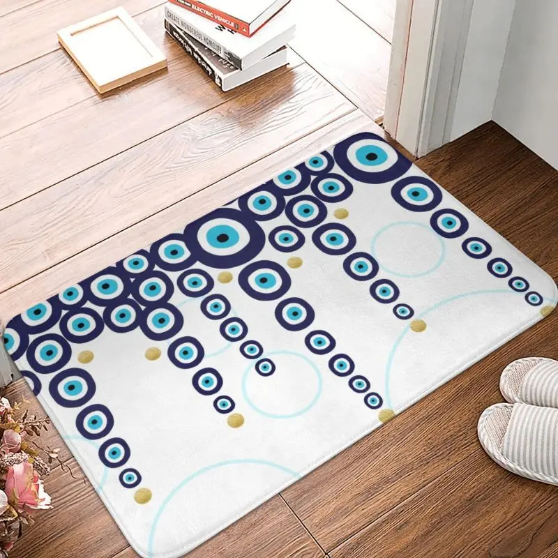 Mediterranean Turkish Evil Eye Doormat Mat Anti-Slip Kitchen Bathroom Garage Rug Carpet Toilet Entrance Living Room Footpad