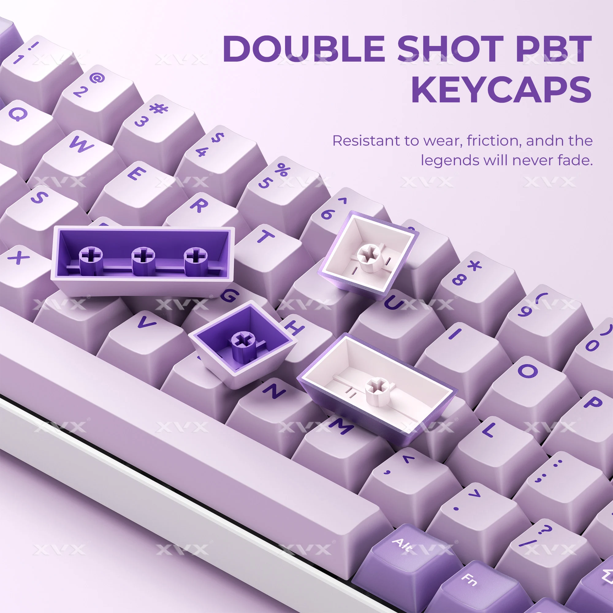 216 Keys Purple Translucent Keycaps PBT PC Double Shot Cherry Profile Full Size Set Keycaps for Alice Layout Mechanical Keyboard