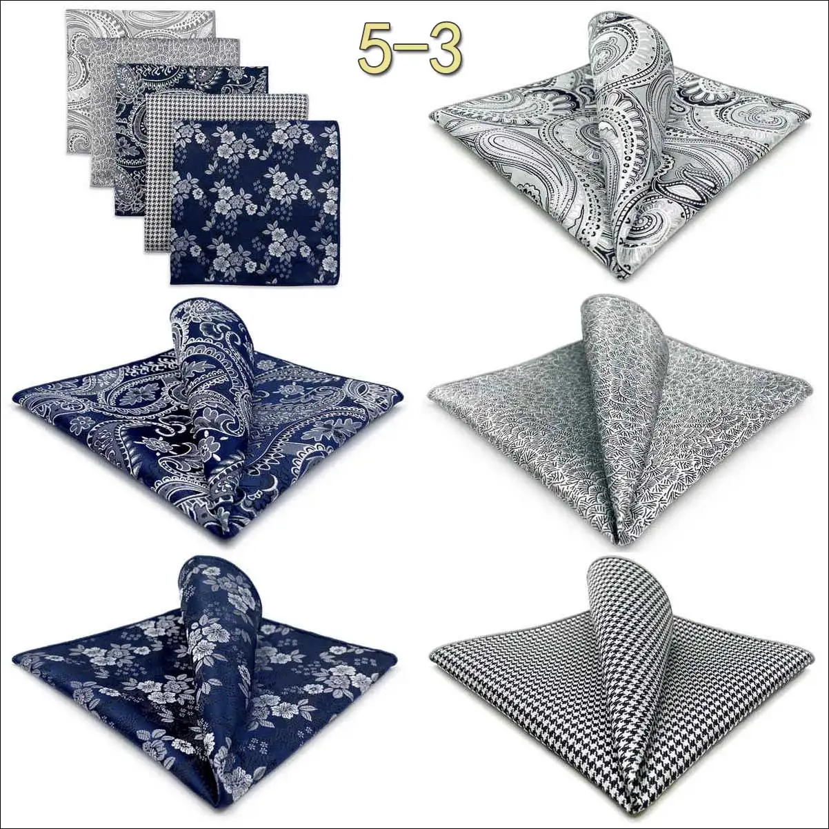 5 Pack Mens Suit Pocket Square Handkerchief Set Various Hanky Lot Classic Gentlemen Wedding Gift Accessories Large Dropshipping