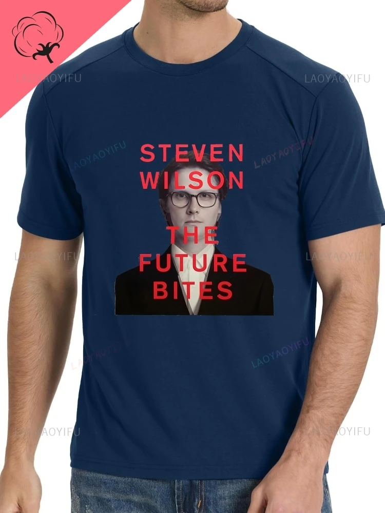 قميص مغني بريطاني عتيق ستيفن ويلسون بأكمام قصيرة مناسب لكل من الرجال والنساء، مصنوع من نسيج القطن. #2