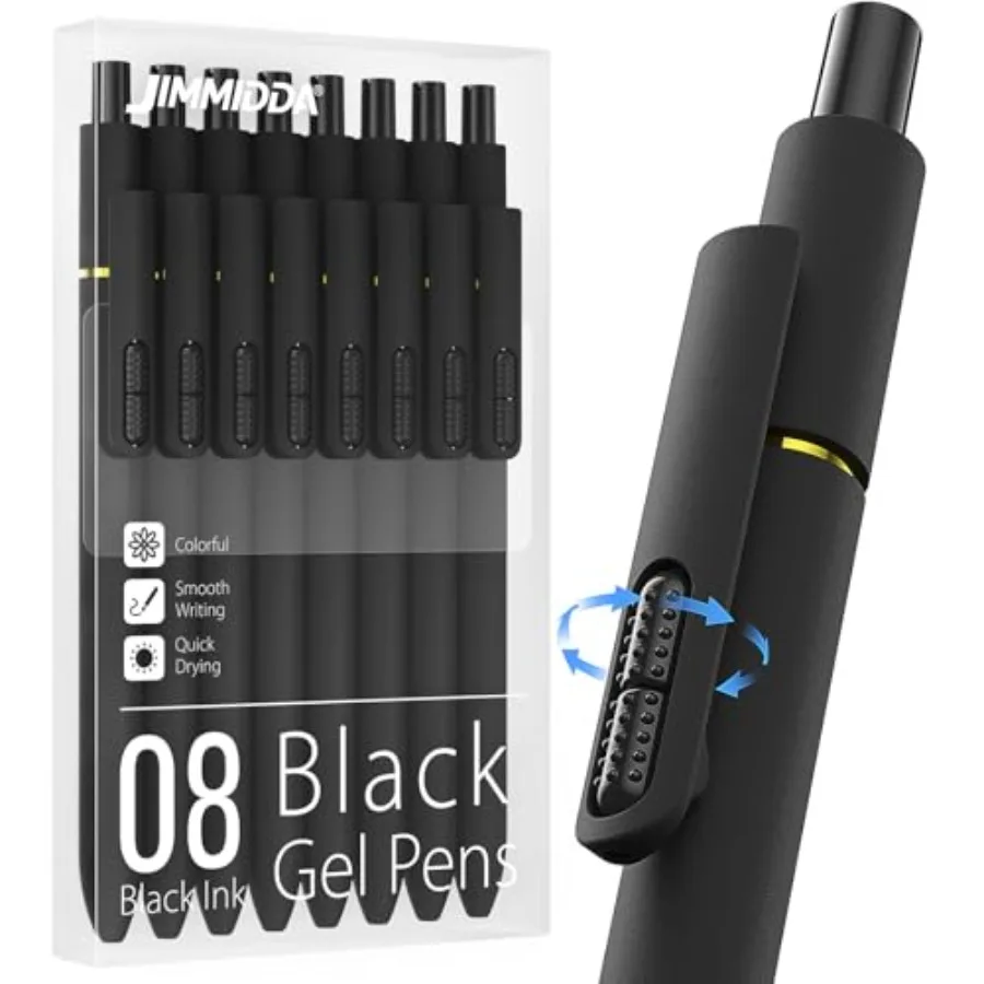 

8Pcs Black Gel Pens - 0.7mm Medium Point Black Ink Pens Smooth Writing - Quick Drying Retractable Pen for Men Women Black - 8Pc