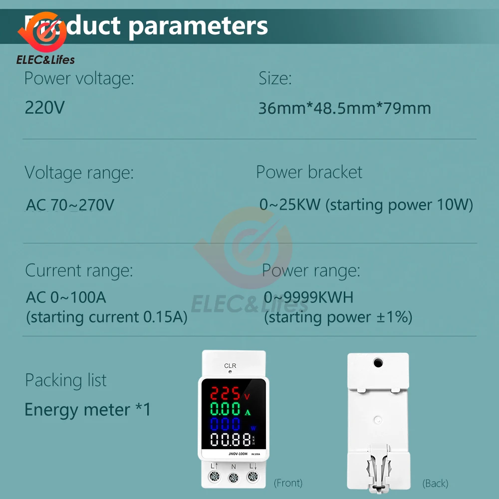 電気エネルギー周波数計,4 in 1 DINレールACモニター,電圧電流,有効力率,kwh,ボルト,アンペア,110v,220v,100a