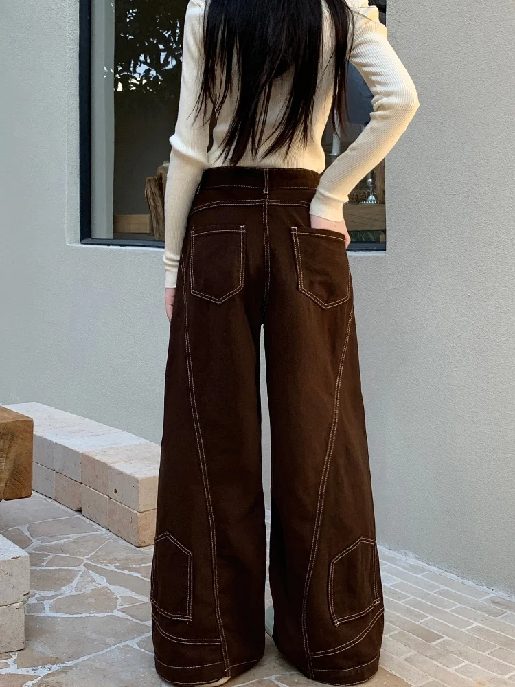 2024 Hosen Y2K moda Vintage marrón holgado nuevos pantalones vaqueros para Mujer Ropa De diseñador pantalones largos De pierna ancha para Mujer Ropa De Mujer