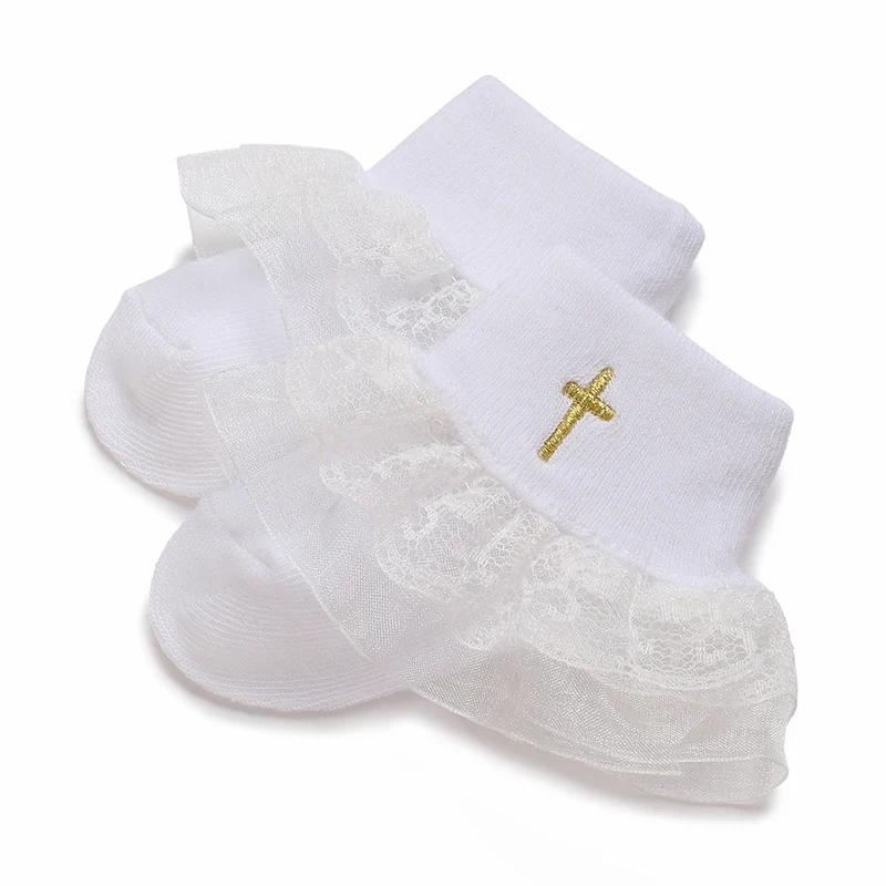 4 Pairs Of Baby Socks With Lace Embroidery 0-18 Months Old Baby Socks Soft And Skin Friendly Cotton Socks