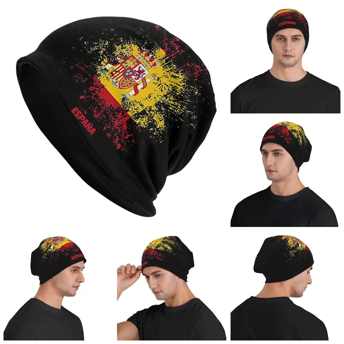

Spain Watercolor Spaniard Flag Spanish Outfit Warm Knitted Cap Hip Hop Bonnet Hat Autumn Winter Outdoor Beanies Hats for Unisex