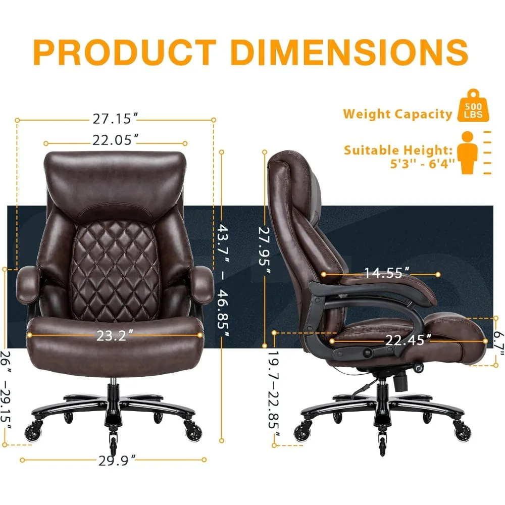 Big and Tall Office Chair for Heavy People, 500LBS High Back Extra Wide Heavy Duty Executive Office Chair Comfortable for Home