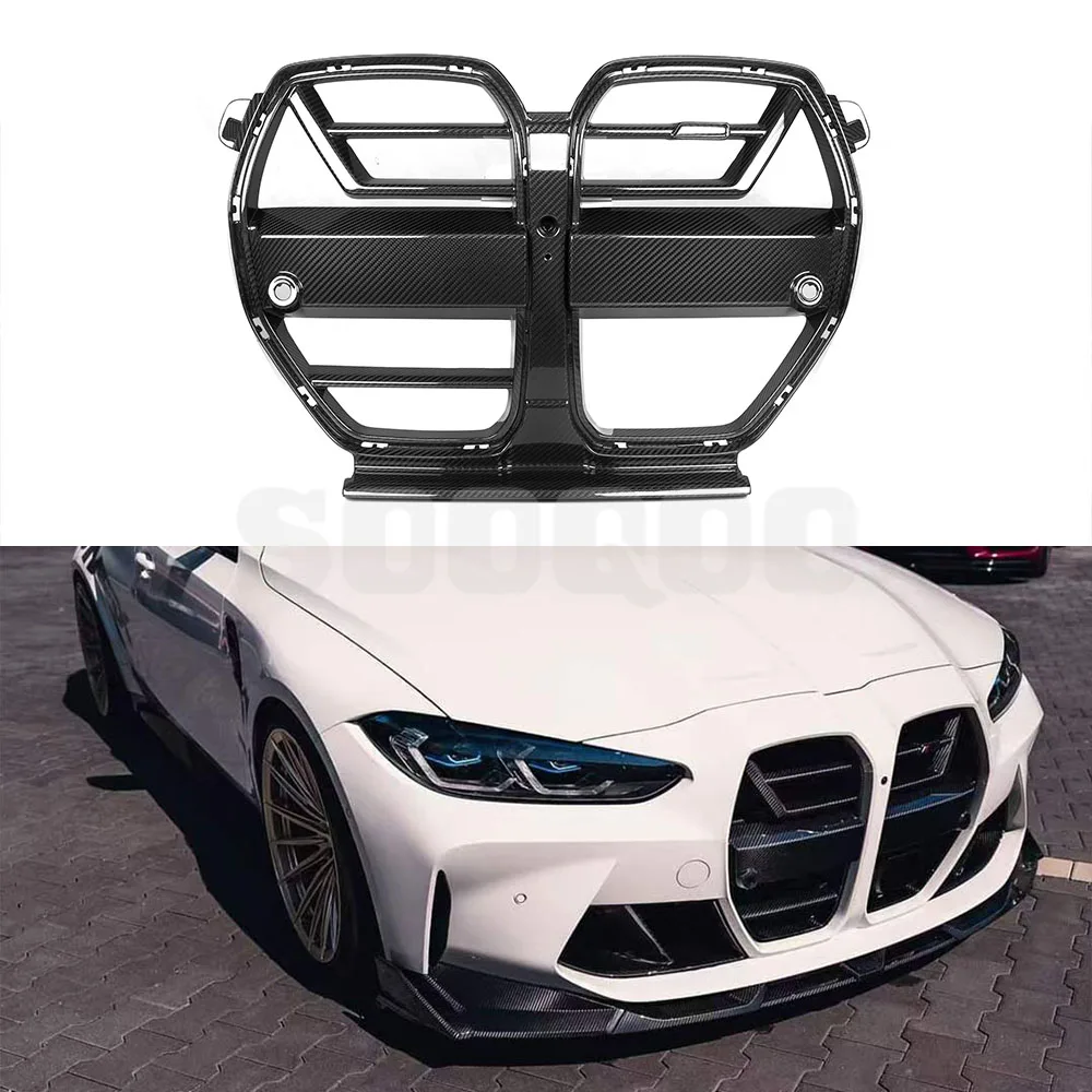 SOOQOO M3 G80 M4 G82 SQ V1 Style Prepreg Carbon Fiber Front Grill With Adaptive Cruise Control Sensor 2021+