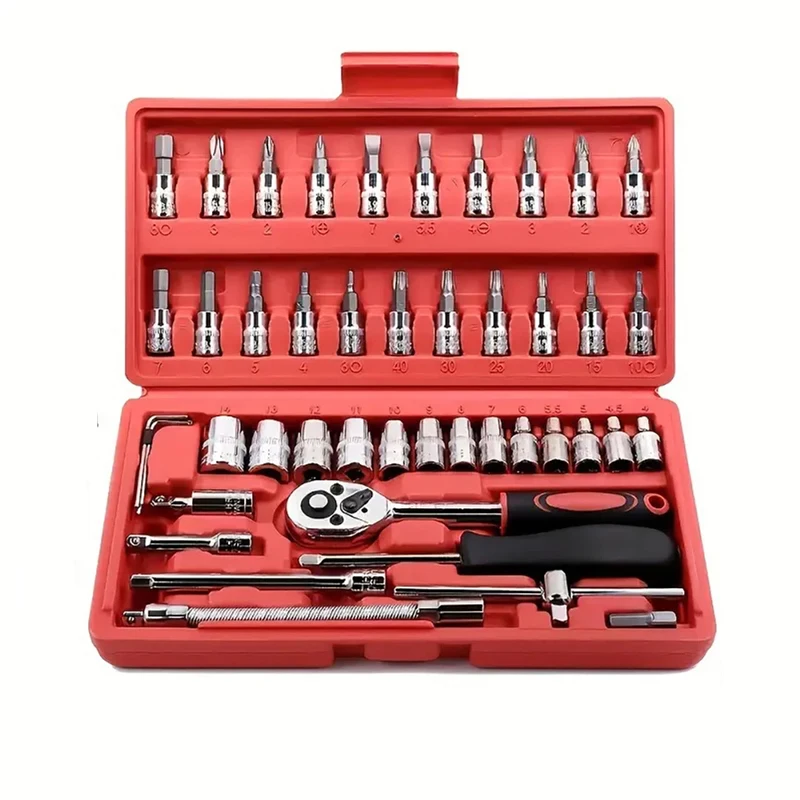 46PCS 1/4 inch Drive Socket Ratchet Wrench Set  Bit Sleeve Wrench Set Car  Tool Mechanic  Hand Tool Kit