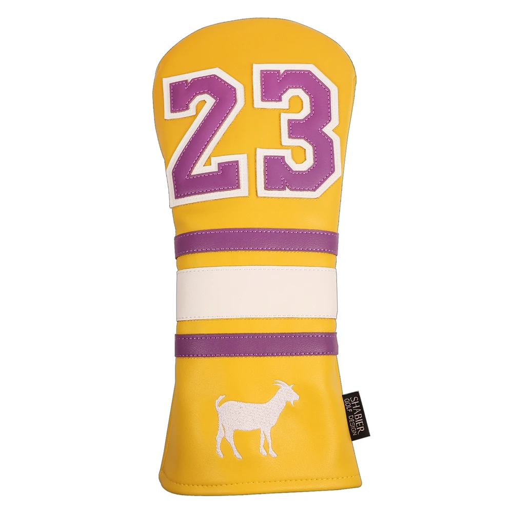 Yellow PU  Leather 23 Jersey Embroidery Golf Club Headcover 460cc Driver Head Cover