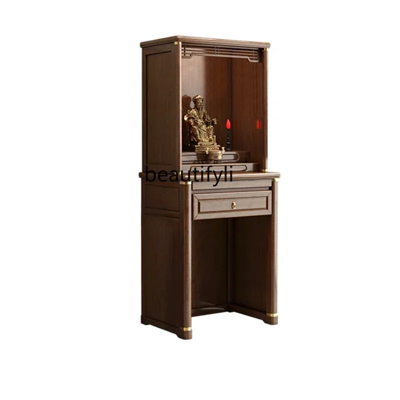 

YH New Chinese Style Solid Wood Buddha Niche with Door-God Table Cabinet Buddha Cabinet Altar Walnut Incense Burner Table