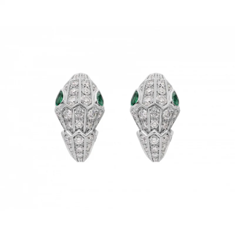 

925 silver synthetic zircon earrings snake pupils Muzo green full diamond snake earrings