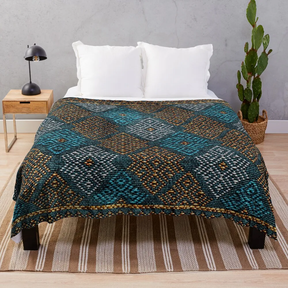 

Thai Silk - Blue Gold Thai silkworms Throw Blanket All Season Soft Lightweight Blanket for Home