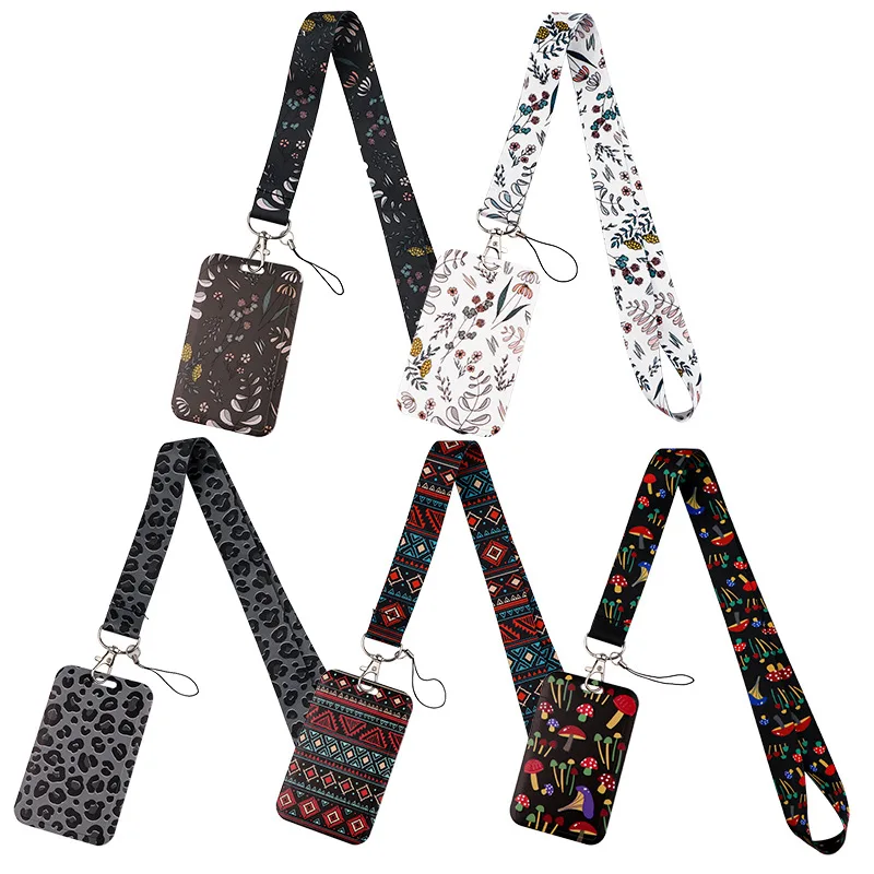 Plant Mushroom Leopard Print Pattern Mobile Phone Lanyard Sling Card Cover Bus Card Student Card Work Hard Shell