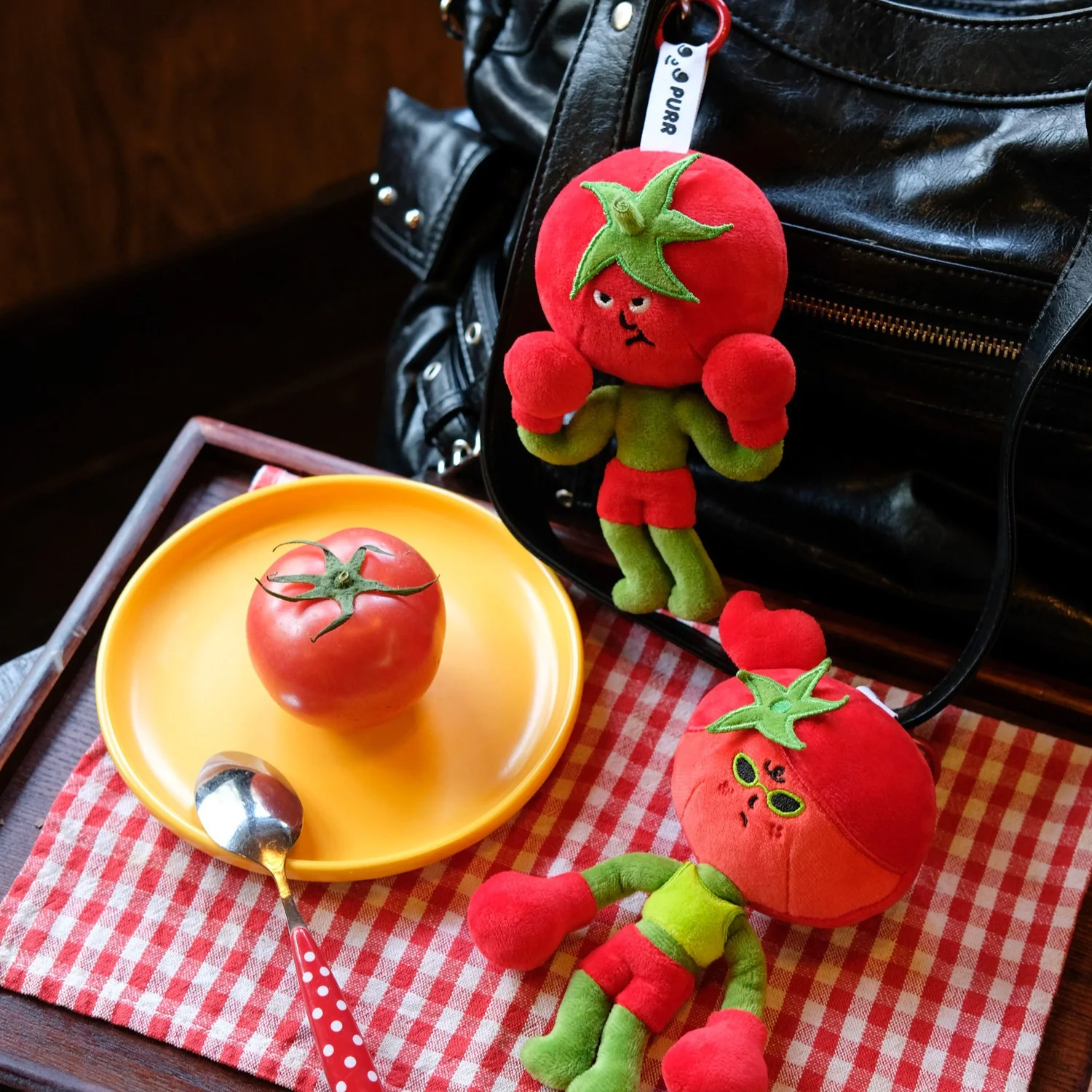 Boxing Tomato Plush Keychain, Whimsical Creative Backpack Buddy, Y2K Spicy Girl Style Purse Pendant, Quirky Kawaii Gift for Her