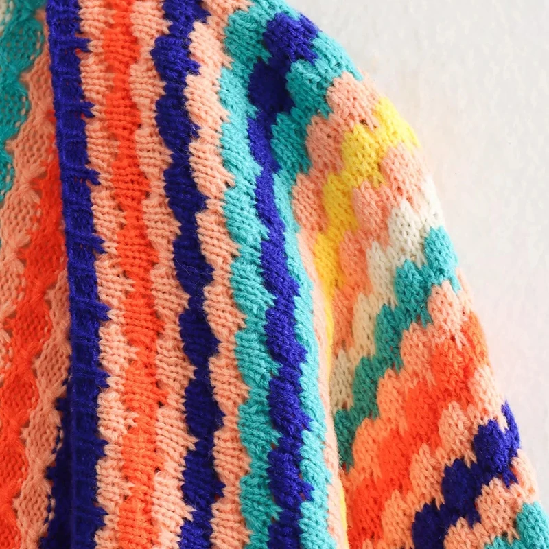 Spring Autumn Cardigan Stripe Sweater Casual Multi-color Hand Hook Loose Knit Women's Clothing Knitwear Soft Warm Female Tops