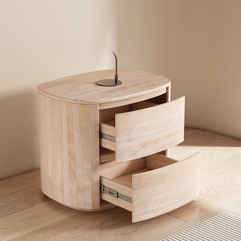 

All solid wood round saddle leather, bedside table, simple modern light luxury, high-end sense, bedside rack