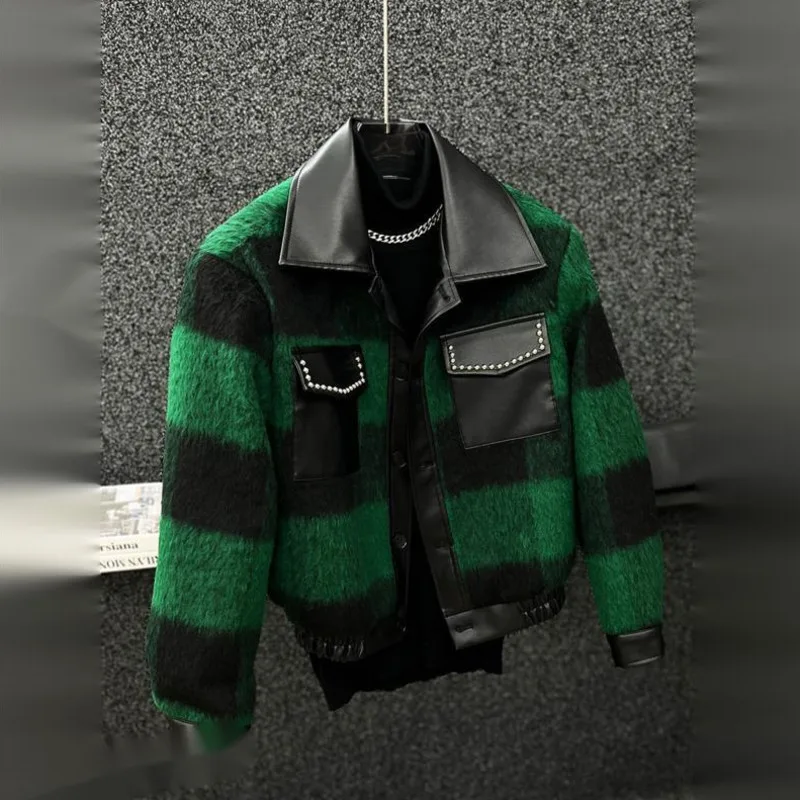 WVGA Herbst Winter Neue Männer Flut Baumwolle Woolen Patchwork Leder Kurze Mäntel Nische Chic Casual Gepolsterte Schulter Jacken Ins W17608