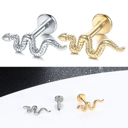 1PC G23 Titanium Snake Ear Piercing Tragus Stud Earrings 16G Punk Cartilage Helix Pircing Conch Lobe Jewelry for Women Men 6/8mm
