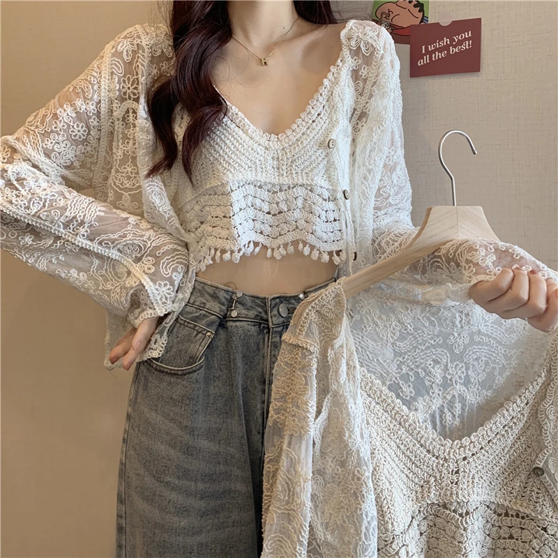 Boring Honey V-Neck Hollow Out Summer Clothes For Women Retro Solid Colors Tank Top Women Edible Tree Fungus Short Corset Tops