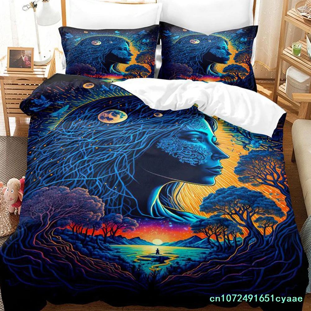 Mother Earth Blacklight Bedding Set Single Twin Full Queen King Size Bed Set Aldult Kid Bedroom Duvetcover Sets Anime Kawaii