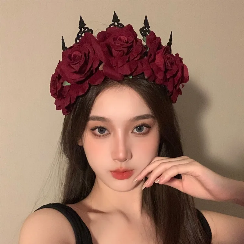 Lady Spider Queen Crown Gothic Black Rose Veil Headband Cosplay Halloween Party Cosutmes Props Skull Headwear Medusa Headpiece