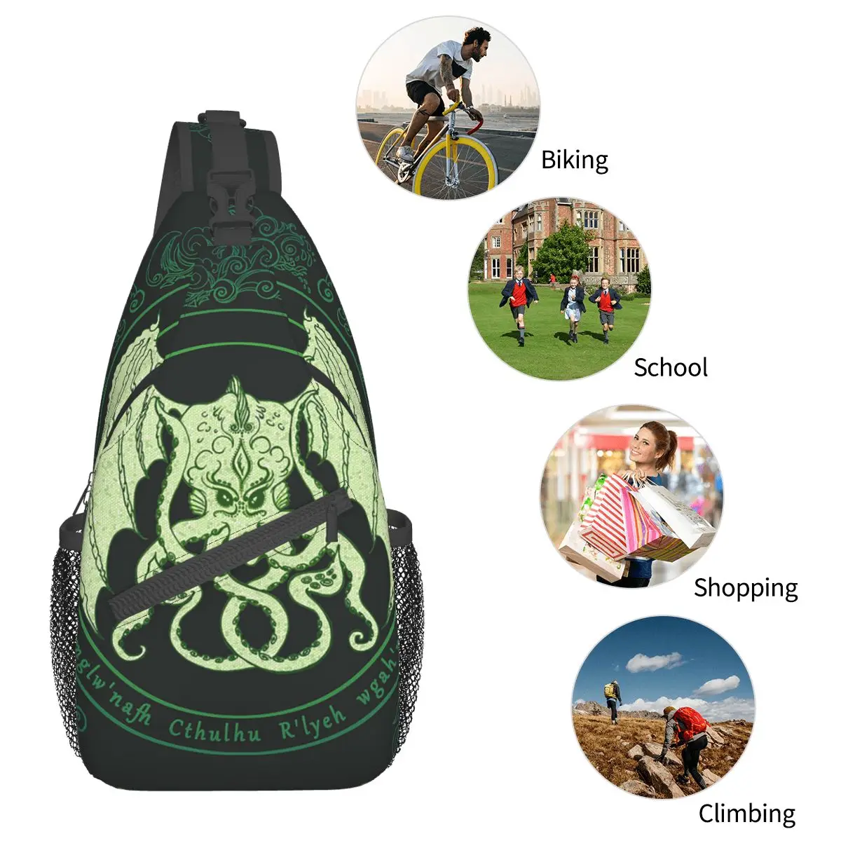 De Roep Van Cthulhu Film Kleine Sling Bag Borst Crossbody Schoudersling Rugzak Outdoor Wandelen Dagrugzakken Anime Japan Mannen Vrouwen