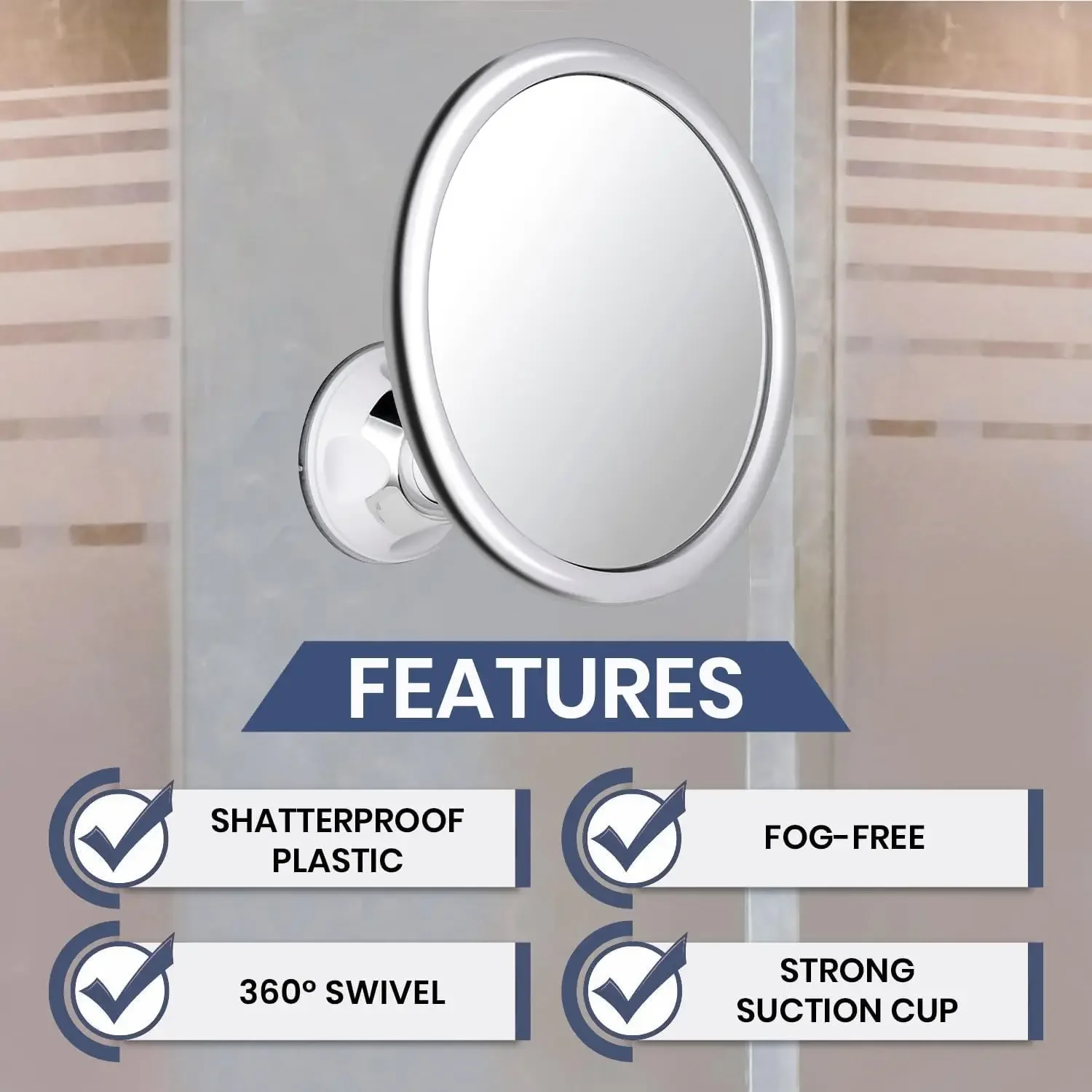 Anti Fog Shower Mirror for Shaving and Bathroom Fogless Makeup Bath Mirror with Powerful Suction Cup for Shower 360 Swivel