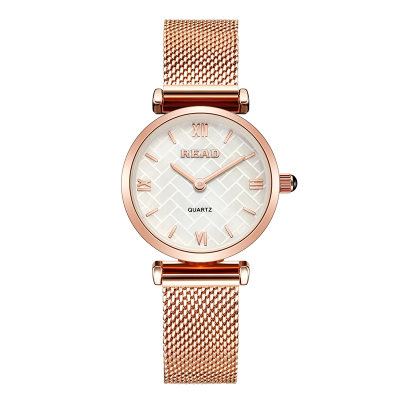READ Ladies Minimalist Analog Wrist Watch | Stainless Steel Mesh Strap | Daily Water Resistant Quartz Women Dress Watch