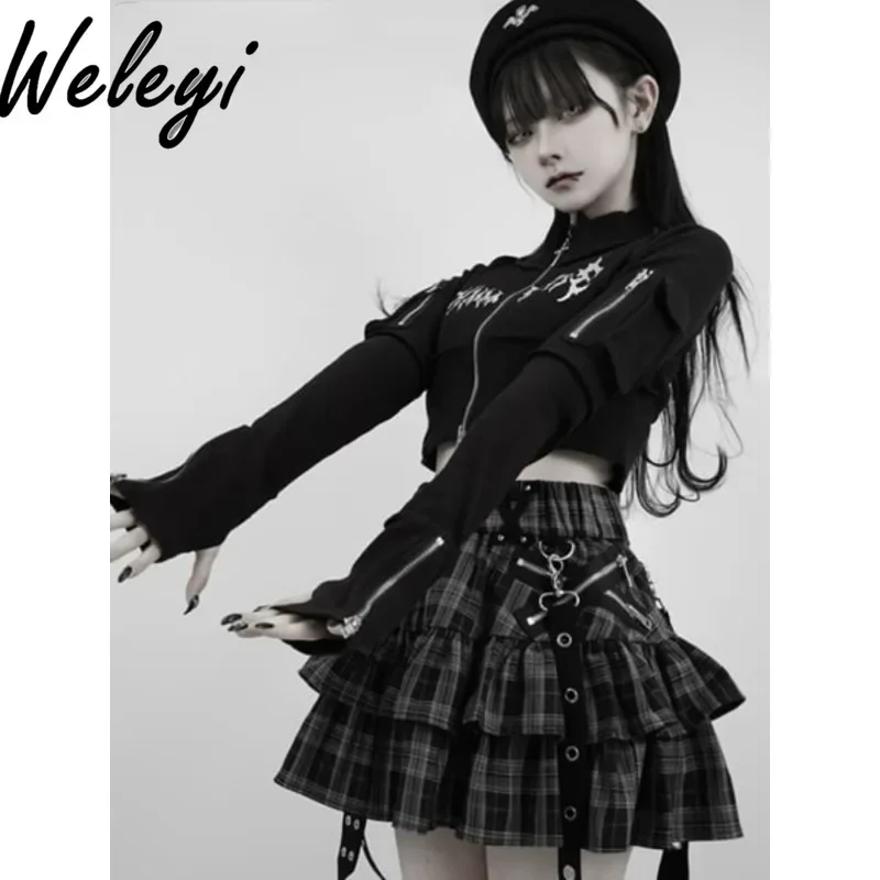 

Gothic Jirai Kei Bud Strap Skirt Fashion Harajuku Department Black Faldas College Style Elastic Waist Subculture Y2K Cake Jupes