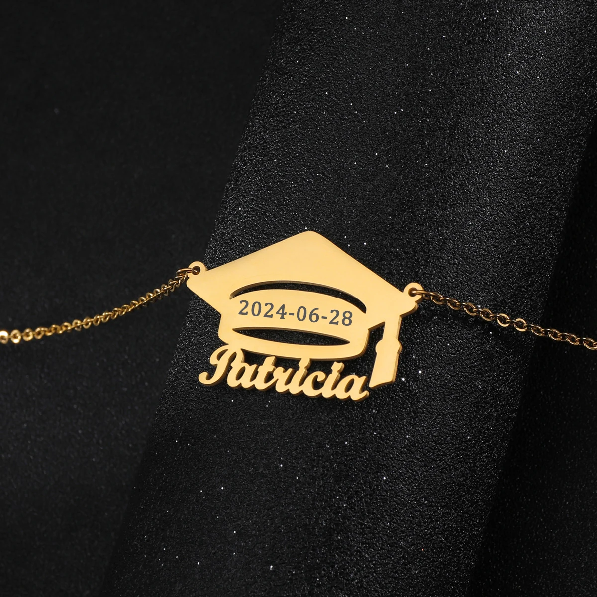 Acheerup Personalized Name Mortarboard Necklace for Women Men Stainless Steel Engrave Date Chain Jewelry Student Graduation Gift