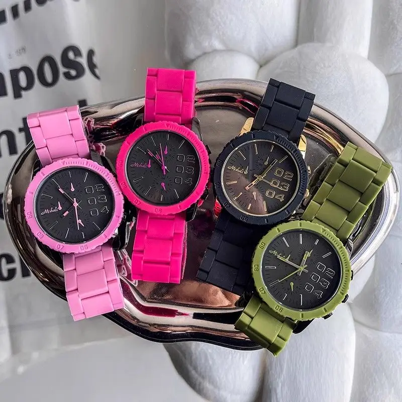 Korean Style Candy Colored Steel Strip Waterproof Quartz Women\'s Watch Fashion Large Dial Night Light Green Pink Watch Gift