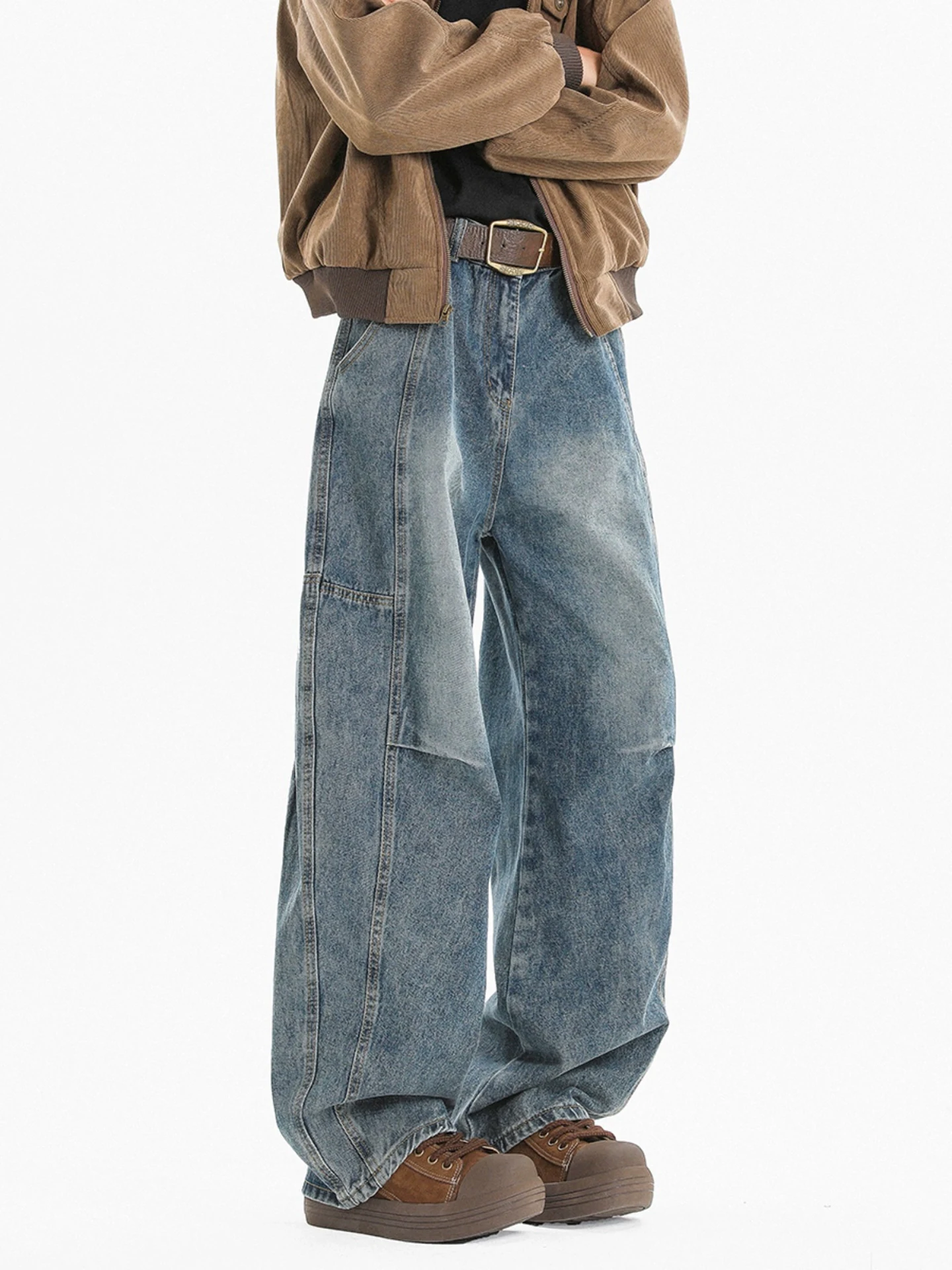 

Американские джинсы Cleanfit Cowboy: Новые мужские винтажные джинсы с деконструированным дизайном, свободные прямые широкие брюки