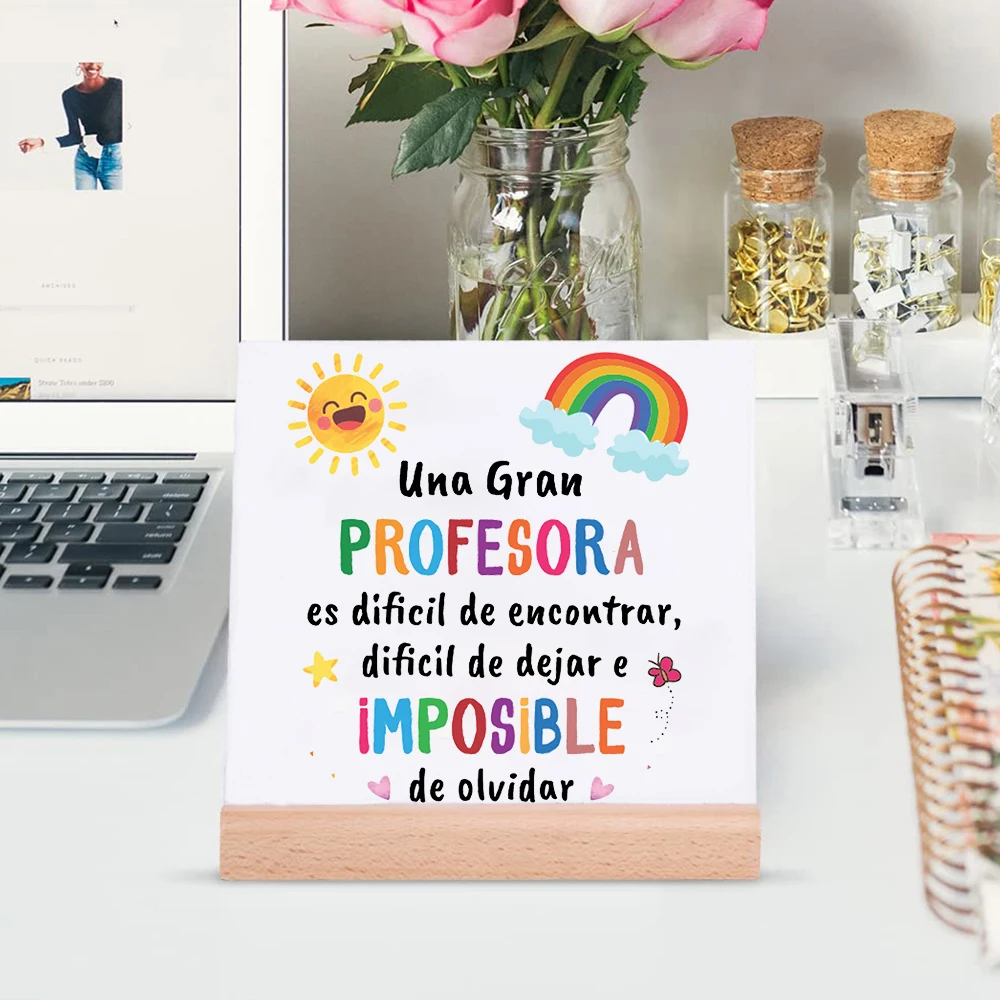 Spanish Printed Plaque Sign Gift Ceramics Posters Wooden Stand Tabletop Decor Graduation Teacher's Day  Thanks Gift for Teacher