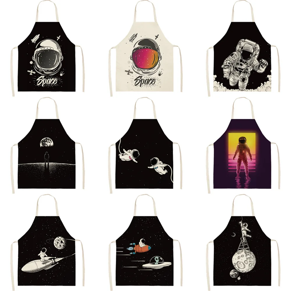 Space Cotton Linen Easy Cleaning Astronaut Girl Men Printed Waist Bib Women Aprons Home Cooking Tools Kitchen Apron Kid Apron