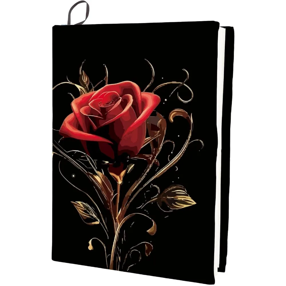 Rosen-Buchhülle, schwarz, elastisch, Buchhülle, waschbar, Blumenbücher, Wraps, Schutz für die meisten Hardcover-Bücher, Notizbücher